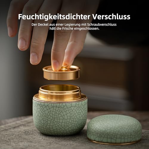 TEANAGOO Matcha Behälter, 2.8 oz Keramik, Doppeldichtung, X6 Lt.grün – Ansicht 3