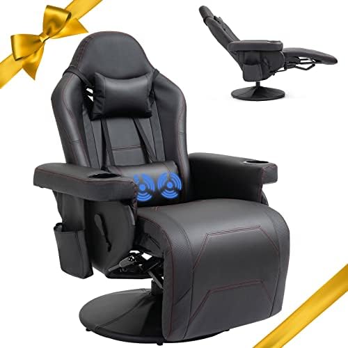 HOMHUM Workplace Chair Recliner Therapeutic massage Gaming Reclining Chair for Adults, Leather-based Racing Swivel Chair w/Adjustable Backrest and Footrest, Comfy Ergonomic Excessive Again Laptop Chair, Black