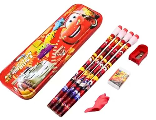 Image of Kidox Stationery Set for Kids- Birthday Gift for Girls, Boys - Metal Geometry Box for Girls & Boys Kids Pencil Box Set, Pencil Case Set, Pencil, Erasers, Sharpener for Children-Race Care