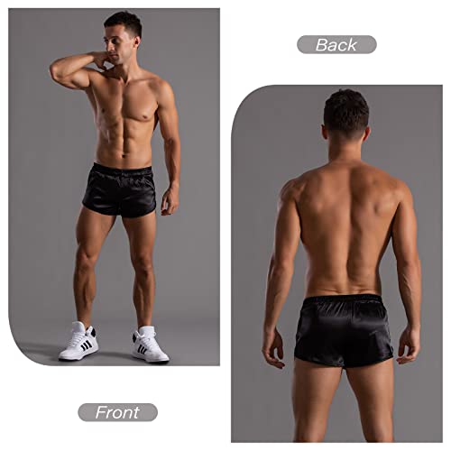 Mens Satin Silk Boxers 3 Inch Inseam Lounge Shorts Men Sexy Panties Pajama Bottoms Shorts with Elastic Waist2
