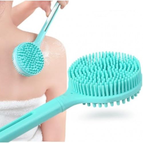 Uzun Saplı Vücut Masaj Fırçası, Çift Taraflı Silikon Sırt Kese Banyo Duş Masaj Yumuşak Fırça