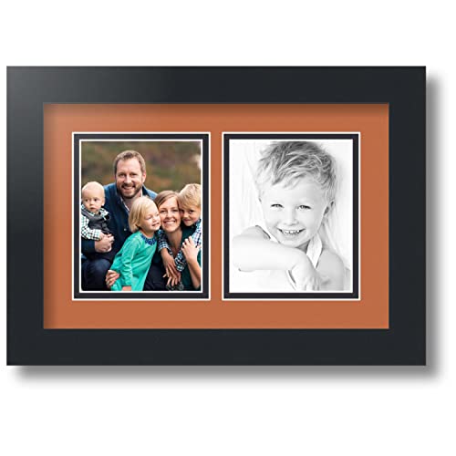 ArtToFrames Collage Photo Frame Double Mat with 2 - 4x5 Openings and Satin Black Frame