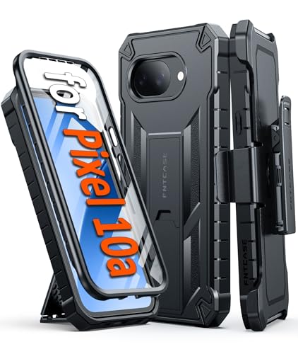 FNTCASE for Google Pixel 10A �P�[�X: �L�b�N�X�^���h�t���g�ѓd�b�J�o�[ | �����X�N���[���v���e�N�^�[&�x���g�N���b�v�z���X�^�[ | ���ȑϏՌ�TPU�~���^���[�O���[�h�̗����h�~�ی���ȃP�[�X - �u���b�N