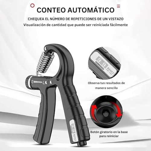 Andes. Hand Grip, Ejercitador de Manos, Fortalecedores de Mano, Ajustable de 5-60kg con Agarre Antideslizante y Función de Conteo, Gym en Casa. (Incluye Pelota Anti Estrés de Regalo) - Imagen 3