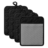 GROBRO7 4Pcs Cotton Cloth Silicone Potholders Non-Slip Oven Mitts Set Pot Holder with Pocket for Kitchens Microwave Splatter Guard Hot Pad Heat Resistant Hot Pan Holder for Baking 7”x 8.7” Grey