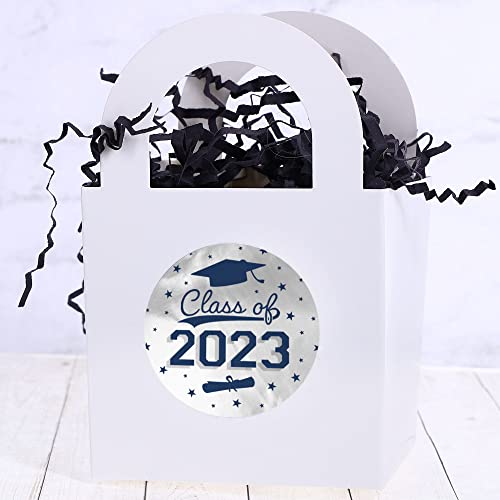 Graduation Class Of 2023 Party Favor Stickers, Graduation Stickers For Envelopes, Bag Seals - 1.75 In. Round - 40 Labels (Silver Blue) #TOP4