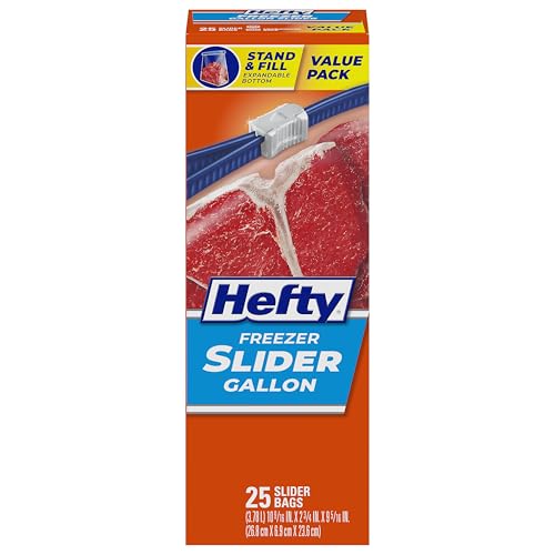 Hefty Slider Freezer Kitchen Storage Bags, Gallon Size, 25 Count