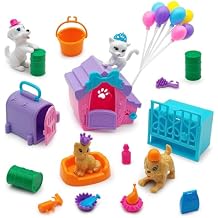 Dolls Accessories Playsets Dog Cat Figures with House Cage Pet Pretend Play Toys for Doll Toddlers 3-5 age 5-7 Girls Kids Brithday Gifts