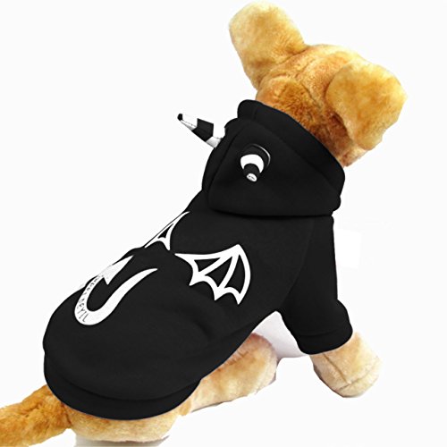 Mogoko Reflective Dog Cat Halloween Devil Costume,Funny Pet Costumes Cosplay Dress, Puppy Fleece Hoodie Warm Outfits Animal Black Clothes (S Size) #TOP1