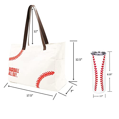 YHSHYZH Baseball tote Bag & 20 Oz baseball Tumbler Cups Mugs Packets Baseball Team Mom Organizer Baseball Accessories Baseball Theme Gifts for Women Coaches (white, x-large)