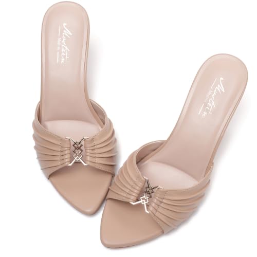 Image of Mostrin Kitten Heels for Women Summer Mules Heels Stiletto Heeled Sandals Slip On Backless Dressy Womens Sandals