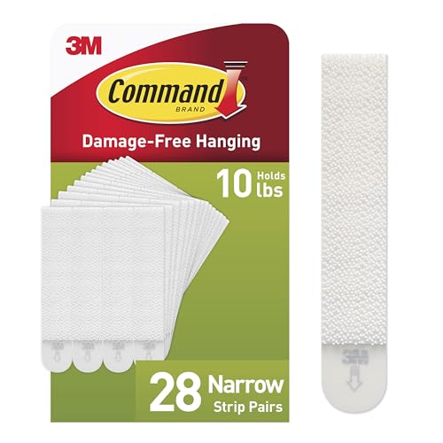 Command 10 lb Narrow 28 Pairs Picture Hanging Strips (56 Strips), Damage-Free Hangers for Picture Frames, No Tools Required, Great for Home Room Wall Decor, White Adhesive by Command - Used condition - US$13.12
