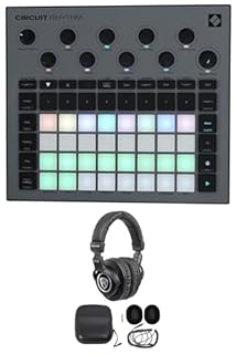 Audiosavings Bundle: Novation Circuit Rhythm Beatmaking Sampler Groovebox/Drum Machine/Sequencer Bundle with Rockville PRO-M50 Studio Headphones w/Detachable Coil Cable, Case+Extra Ear Pad (2 Items)