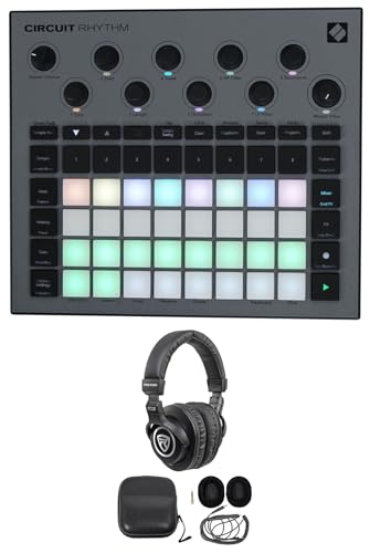 Audiosavings Bundle: Novation Circuit Rhythm Beatmaking Sampler Groovebox/Drum Machine/Sequencer Bundle with Rockville PRO-M50 Studio Headphones w/Detachable Coil Cable, Case+Extra Ear Pad (2 Items)