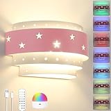 Akku Kinder Wandleuchte RGB Dimmbar Wandlampe mit Fernbedienung und Abnehmbarer Glühbirne Kinderlampe Ohne Stromanschluss Sterne Nachttischlampe für Schlafzimmer Treppen Flur Jungen Mädchen