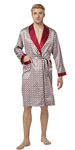 Image of TONY AND CANDICE Men's Satin Robe Lightweight Long Sleeve Silk Kimono Bathrobe with Shorts Set Sleepwear