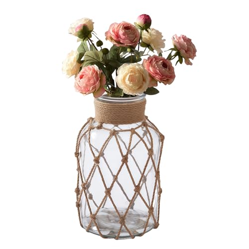 Clear Glass Flower Vase with Rope Wrapping 8x16 cm/3x6.3 Inch