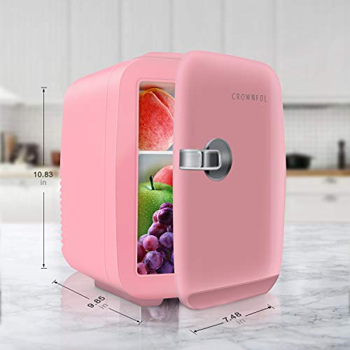 Crownful Mini Fridge, 4 Liter/6 Can Portable Cooler And Warmer Personal Refrigerator For Skin Care, Cosmetics, Beverage, Food,Great For Bedroom, Office, Car, Dorm, Etl Listed (Pink) #TOP5