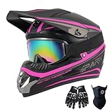 TTMiku Youth Kids Dirt Bike Helmet Motocross ATV Dirtbike BMX MX Go-Kart 4-Wheeler Quad Offroad Motorcycle Helmet Goggles Gloves Mask DOT Certified, Pink, X-Large