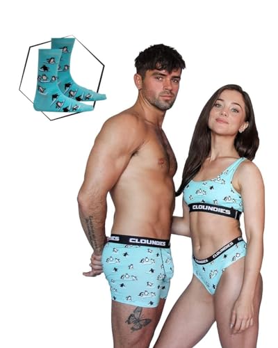 Cloundies Matching Underwear for Couples - Penguin Design Cotton Undies Set with Socks - His and...