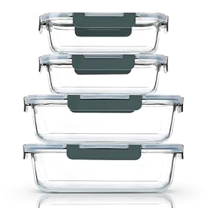 M MCIRCO [80 oz & 36 oz Extra Large Glass Food Storage/Baking Containers Set with Lids, 2 Pack 80 oz(10 cup)&2 Pack 36 oz (4.5 cup) Airtight Glass Container,Microwave,Oven,Freezer and Dishwasher