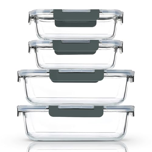 M MCIRCO [80 oz & 36 oz Extra Large Glass Food Storage/Baking Containers Set with Lids, 2 Pack 80 oz(10 cup)&2 Pack 36 oz (4.5 cup) Airtight Glass Container,Microwave,Oven,Freezer and Dishwasher