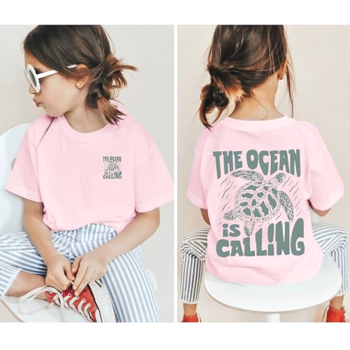 Girls Graphic Tees Kids Funny Beach Tshirt Sea Turtle Shirt The Ocean is Calling Shirts Vacation Cute Summer Tops3
