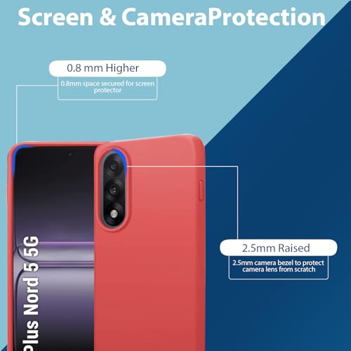 Image of LIRAMARK Liquid Silicone Soft Back Cover Case for OnePlus Nord 5 5G| Soft Micro-Fibre Lining Inside | Camera Protection Bump (Red)