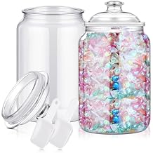 mwellewm 2 Pc Candy Jar with Lids 1 Gallon Large Candy Containers with Spoon Clear Plastic Cookie Dispenser Airtight Apothecary Storage Organization Snack Buffet Bar Dish for Wedding Home Classroom