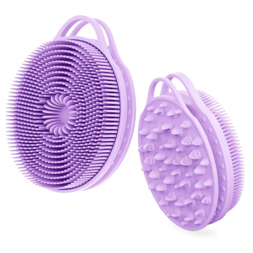 2 in 1 Silicone Body Scrubber, Anti Cellulite Massage Scrubber, Exfoliating Shower Brush for Men & Women, Removes Dead Skin, Reduces Cellulite, Improves Circulation, Fast Dry, Non Slip (1PC, Lavender)