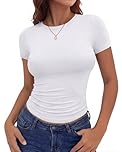 TNNZEET Women's Y2K Basic Top Going Out Crop T Shirt Short Sleeve Crew Neck Clothing for Fashion UK(B，M) White