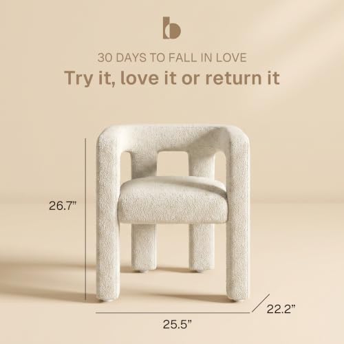 Image of BELLEZE Modern Boucle Barrel Dining Chair Set of 6, Upholstered Linen Kitchen Boucle Armchair with Sidearms and Back, for Dining Room Living Room- Cream