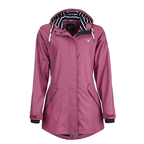 Dry Fashion Damen Regenmantel Kiel - Frauen Regenjacke Damen Jacke mit verstellbarer Kapuze Lang Winddicht Wasserdicht in Beere Größe 36