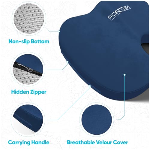 Image of FORTEM Seat Cushion & Lumbar Support for Office Chair, Wheelchair, Car | Memory Foam | Ergonomic Design | Washable Cover | Non Slip | Blue