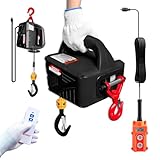 1500 Lbs Electric Hoist Winch,3 in 1 Portable Electric Winch,Manual,Wired and Wireless Remote Control,Electric Hoist 110 Volt with 25ft Lifting Height for Factories, Warehouses, Garages