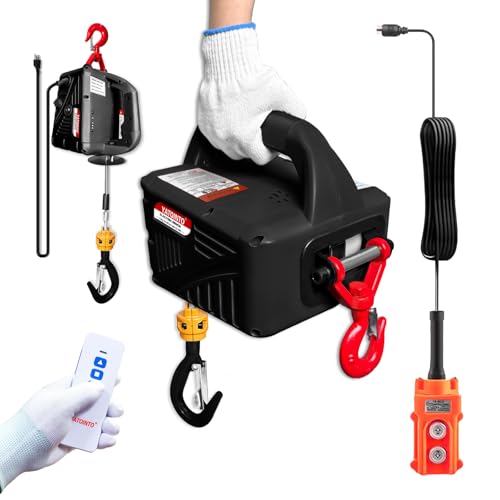 1500 Lbs Electric Hoist Winch,3 in 1 Portable Electric Winch,Manual,Wired and Wireless Remote Control,Electric Hoist 110 Volt with 25ft Lifting Height for Factories, Warehouses, Garages