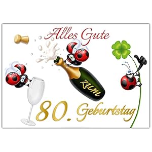 A4 XXL 80 Geburtstag Karte MARIENKÄFER mit Umschlag – lustige Geburtstagskarte Glückwunschkarte zum 80. Geburtstag für…
