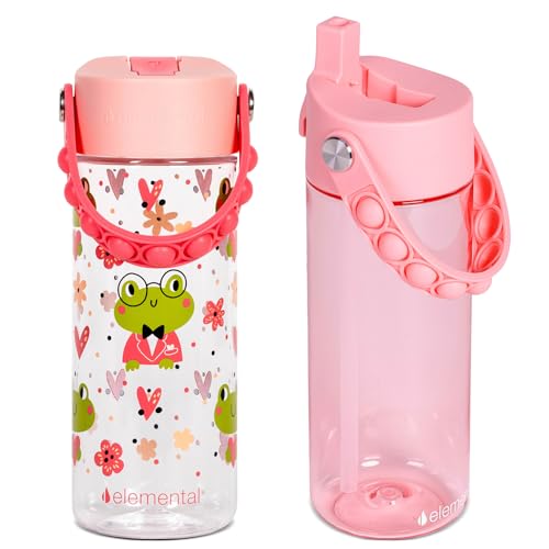 Elemental Splash 18oz Kids Water Bottle for School w/Straw & Pop-It Handle