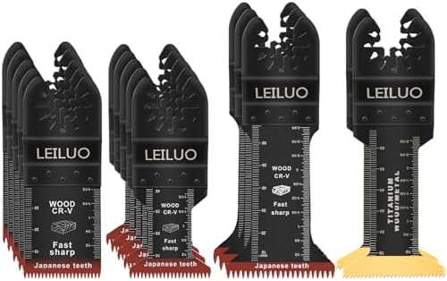 LEILUO 15-tlg Oszillierende Multitool Sägeblätter Japan Zahnung Extra Lang | Schnelle Schnitte in Holz & Kunststoff. Titan für Nägel & Metall. Passend für DeWalt, Makita & mehr. Ni