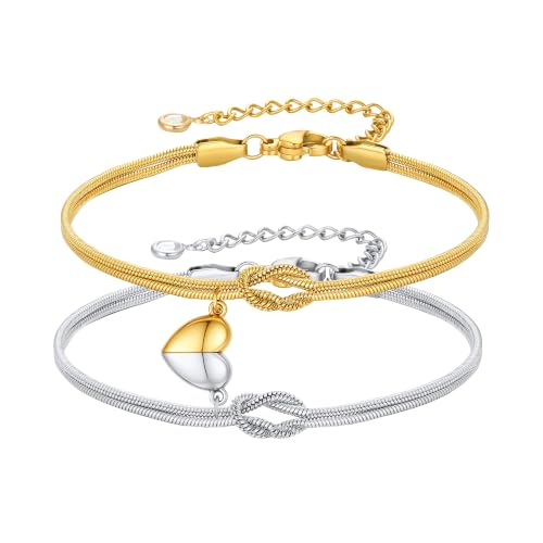 Image of Turandoss Matching Bracelets for Couples, 2 PCS Gold-Silver Knot Bracelet