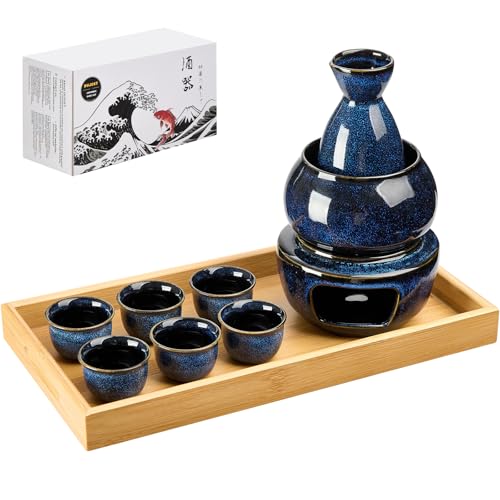 DUJUST 11 tlg. Japanisches Sake Set für 6 Personen, Ofengealterte...