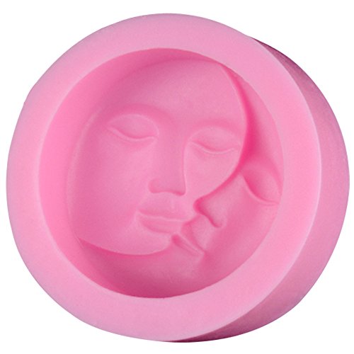 BAKER DEPOT Sun and Moon Face Soft Silicone Mold for Soap Fondant Mold Handmade Soap Moouds Pink Color