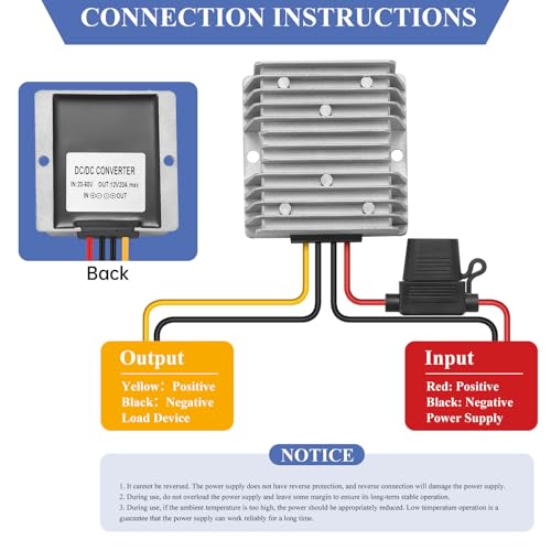 YABOANG 20-60V auf 12V Abwärtswandler, DC/DC Spannungswandler 24V/36V/48V auf 12V 20A 240W MAX, Wandler Buck, Voltage Converter 24/36/48V to 20A, Leistungstransformator