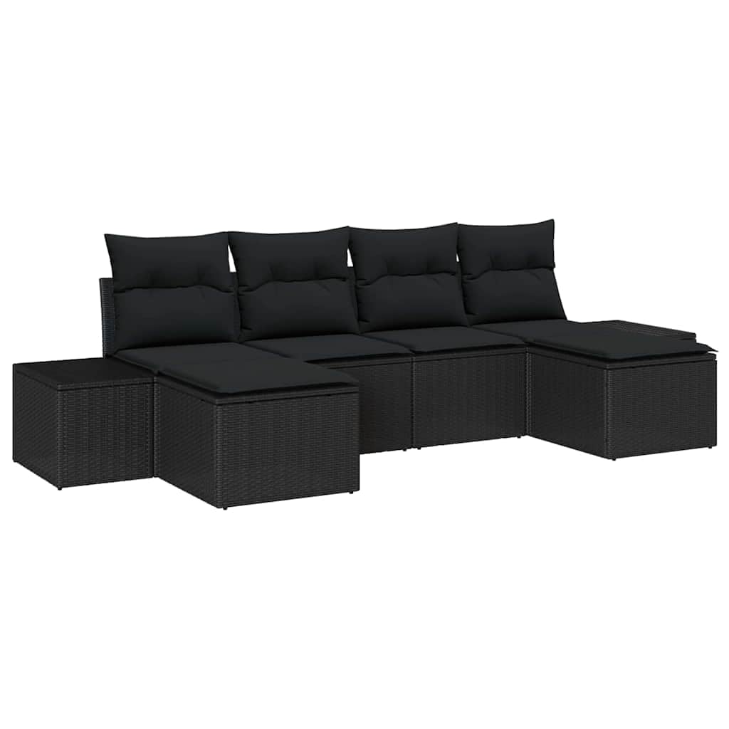 Salon de Jardin 6 Places en Résine Tressée Ensemble de Canapé Modulable avec Coussins Moelleux Mobilier d'Extérieur pour Terrasse et Balcon Cadre en Acier Noir