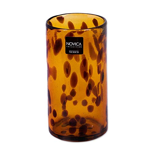 Novica Hand Blown Brown Recycled Glass Water Glasses,12 Oz 'Tall Tortoise Shell' (Set Of 6), Extra Large, (15912) #TOP4