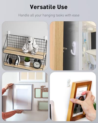 Image of Uniclife 60 Pcs Picture Hangers Hanging Kit for Hard Walls, Picture Hooks, Non-Trace Wall Hooks with Nails, White Picture Hangers Stucco Hooks for Photo Frame, Painting and Art
