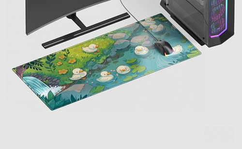 Image of Duck Crossing Premium Desk Mat | Anti-Skid | Anti-Slip | 80 x 30 cm | Laptop Mat for Work from Home /Office /Gaming- Extended Mouse pad and Keyboard Desk mat