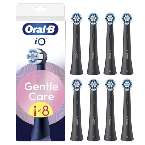 Oral-B Testine di Ricambio iO Gentle Care Nere per Spazzolino Elettrico Oral B, 8 Testine Rotonde Autentiche per Gengive...