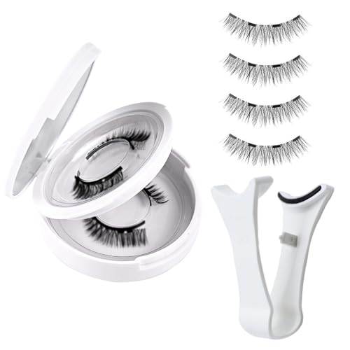 Pestañas magnéticas para mujer, pestañas postizas naturales para maquillaje, tallo negro de polipropileno con juego de 4 piezas, incluye herramienta aplicadora, accesorios reutilizables, hogar, viajes