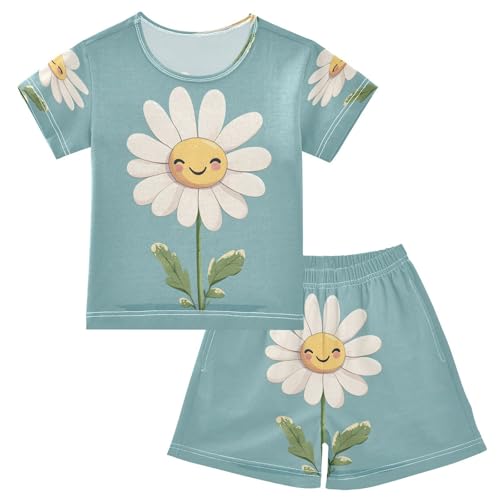 senya Short Sleeve Pajamas Sets Summer Cotton Sleepwear White Smile Daisy